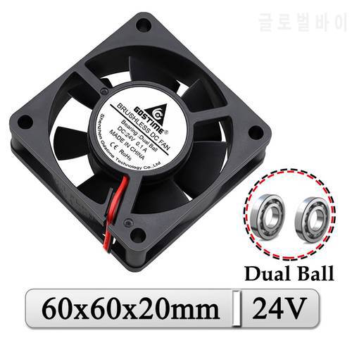 5Pcs/Lot Gdstime 24V 60x60x20mm 60mm Dual Ball DC Brushless Industrial Case Cooling 6020 6cm Axial Exhaust 3D Printer Cooler Fan