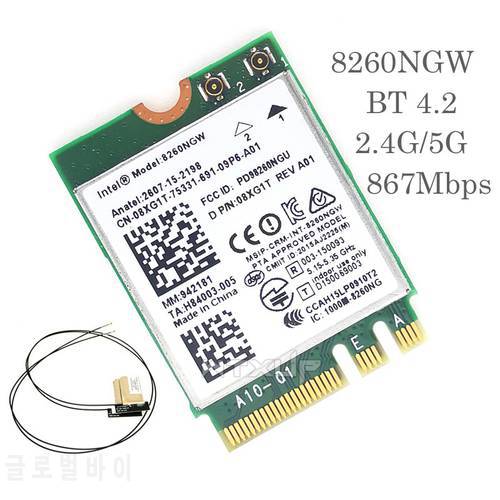 Used Dual Band 2.4+5GHZ For Intel 8260AC DELL 8260NGW DP/N 08XG1T 867Mbps M.2 WLAN Wifi Wireless Card Bluetooth V4.2 IPX4 antenn