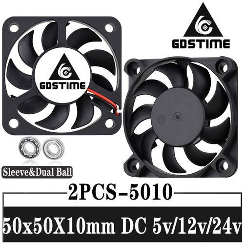 2PCS Gdstime 5cm 5010 5v 12v 24V Axial cooling Fan 50mm Ball Bearing 50x50x10mm PC Laptop Computer Cooler Heatsink Fans