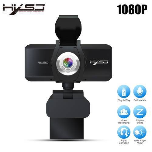 HXSJ Webcam 1080P Full HD Web Camera With Microphone Privacy design USB Plug Web Cam For PC Computer Mac Laptop Desktop YouTube