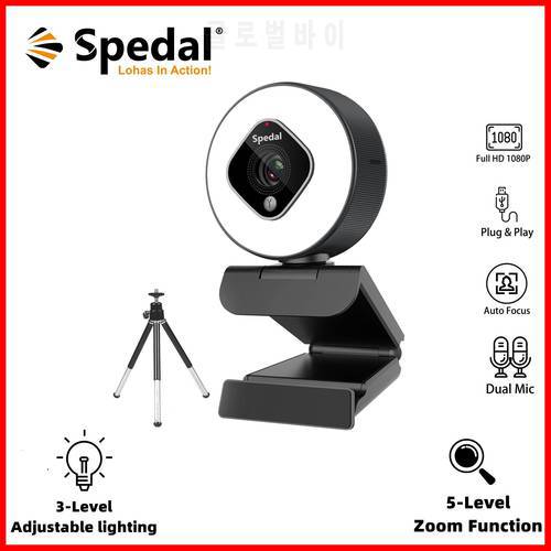 Spedal C962 Streaming Webcam with Light 1080P Autofocus Zoom Camera with Microphone OBS YouTube Skype Face Cam for Broadcasting