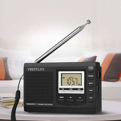 VEBESTLIFE-OEM Portable Mini Radios FM/MW/SW Receiver Digital Alarm Clock FM Radio Receiver Radio Speaker Black