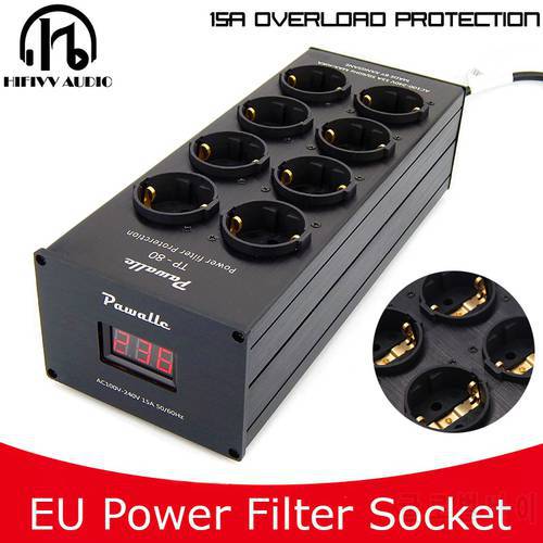 3000W 15A Audio Noise AC Power Filter Amplifier TV DVD LP EU Standard power Socket Outlets Aluminum Wall Power socket 100V-250V