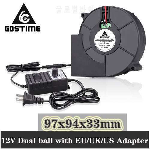 Gdstime 9733 DC 5.5x2.1mm 12V 97mm 97 x 33mm BBQ Blower Big Air Blower Centrifugal Fan outdoor wood stove exhaust with Adapter