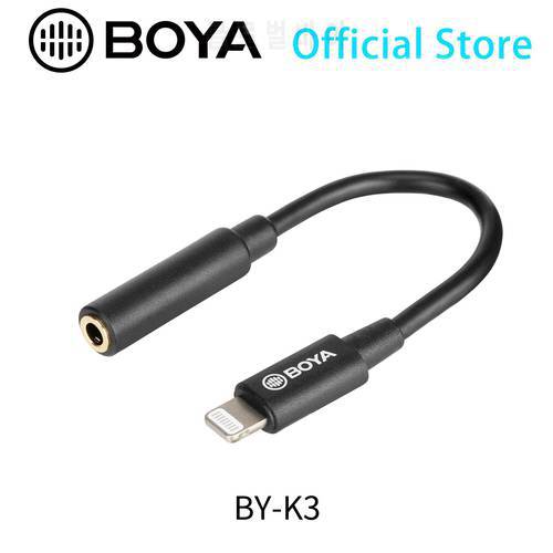 BOYA BY-K3 6cm Audio Adapter Cable 3.5mm TRRS Female to Apple MFi Certified Lightning for iPhone iPad iPod touch iOS devices