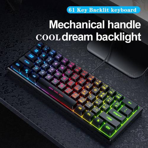61 Key Gaming Keyboard USB Wired LED Backlit Gaming Keyboard Gamer Ergonomic Mause For PC Laptop