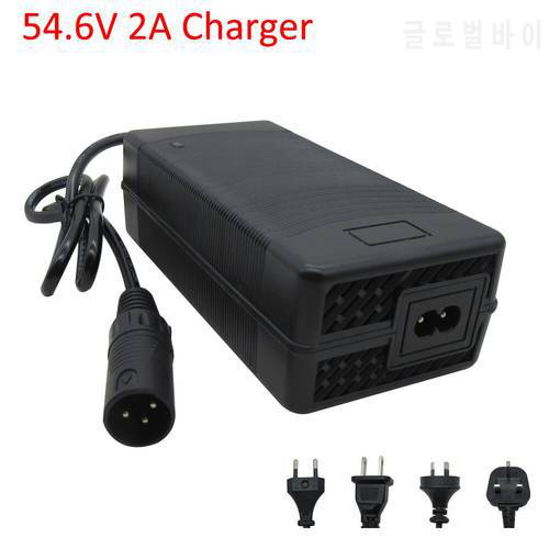 54.6V 2A Lithium E-Bike Bicycle Charger For 48 Volt 13S Li ion Ebike Scooter Battery Adapter 48V2A XLR Male Connector with Fan