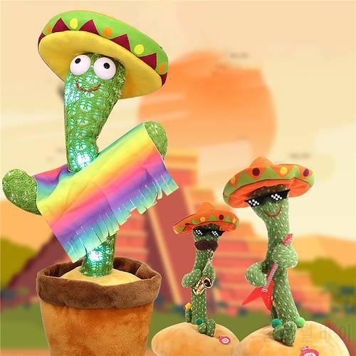 Dancing Cactus with Dynamic Music for 3 English Songs, Funny Childhood Education PP Cotton Filling Plush Toy with Hat cloak