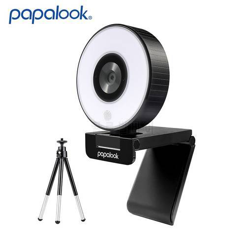 PAPALOOK PA552 FHD 1080P Fixed Focus Live Streaming Webcam with Dual MIC Ring Light 30FPS USB Tripod Web Camera For PC Laptop