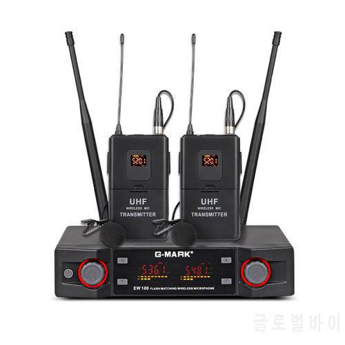 Lavalier Microphone G-MARK EW100 Wireless System Adjust Frequency With Bodypack Clip-on Mic For Show Stage Party Church