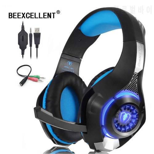 Beexcellent Gm-1 Deep Bass 3.5mm Wired Game Headphones Gaming Headsets with Microphone LED Light Noise Cancelling with Splitter