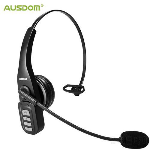 AUSDOM BW01 Wireless Bluetooth 5.0 Telephone Headset With Noise Cancelling Mic 22H Playtime Mute Button For Trucker Call Center