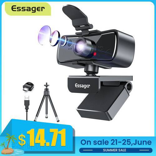 Essager C3 2K Full HD 1080P Webcam For PC Computer Laptop USB WebCamera With Microphone Autofocus Web Camera For Youtube