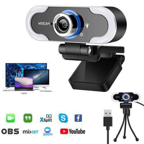 Webcam FUll HD 1080P web camera with microphone Web Cam webcam for PC computer USB Camera webcamera with light stand
