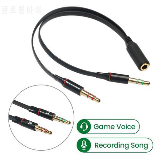3.5 Mm Black Headphone Earphone Audio Cable Micphone Y Splitter Adapter 1 Female To 2 Male Connected Cord Transfer To Laptop PC