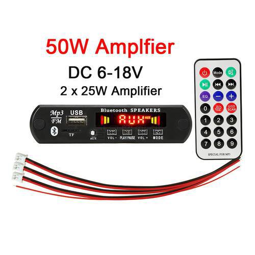 50W Amplifier MP3 Bluetooth Decoder 12V 2*25W Amplifier Car FM Radio Module Support TF USB AUX folder playback Decoding board