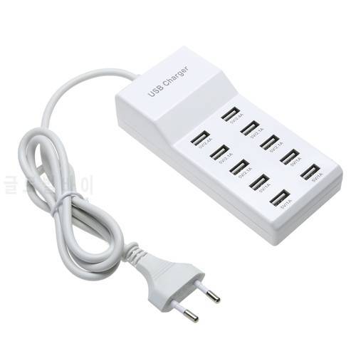 High Speed 10 Ports 5V USB Hub AC Charger Strip Adapter Portable USB Power Adapter for Home Office Travel Wall Charger EU Plug