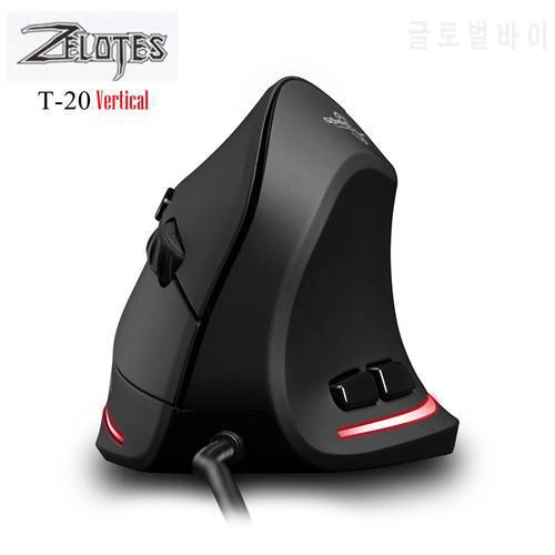 For ZELOTES T20 Vertical Gaming Mouse 3200 DPI 6 Button Rechargeable Games Mice 4 Gears USB Wired RGB Optical Mice for PC Laptop