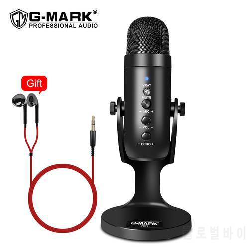 Condenser Microphone G-MARK POP4 USB Desktop Mic For Computer ASMR Live Dubbing Game With Real-time Monitoring Metal Body