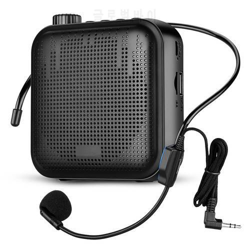 12W Voice Amplifier Portable Mini with Sound-amplifying Music Playing Wired Microphone Headset Waistband for Classroom Meeting