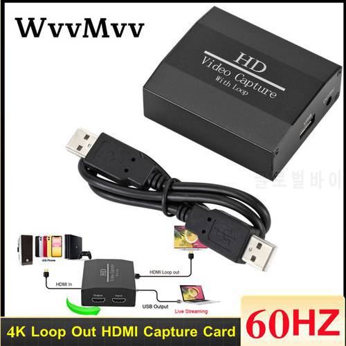 4K 60hz Loop Out HDMI Capture Card Audio Video Recording Plate Live Streaming USB 2.0 1080p Grabber for PS4 Game DVD Camera