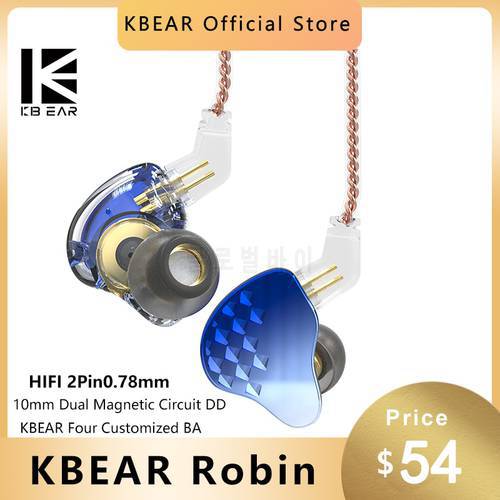 KBEAR Robin 1DD+4BA HIFI Hybrids In Ear Monitor Wired Earphone Gaming Music Headphone Earbuds Headset Upgrade KBEAR Lark IEM KS1
