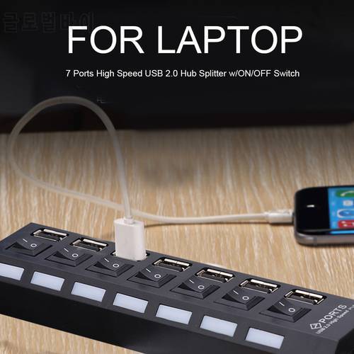 7 Ports High Speed USB 2.0 Hub Splitter Adapter On/Off Switch For MAC OS Linux PC Laptop Hub Power Usb Adapter Charger 480Mbps