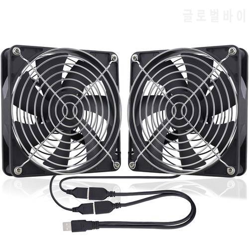 GDSTIME Dual 140mm USB Fan 5V Powered DC Brushless Axial Fans with 2 in 1 USB Cable for AV Receiver DVR Playstation Cooling