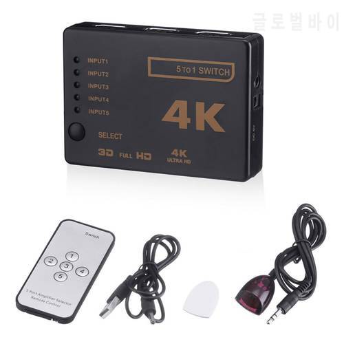 1 Set 5 Port HDMI Switch 3D 1080p 4k Selector Splitter Hub with IR Remote Controller for HDTV DVD BOX HDMI Switcher