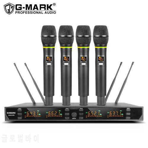 wireless microphon G-MARK G440XFM 4-Channel Professional UHF Dynamic Metal Body Frequency Selectable For Karaoke Stage Party