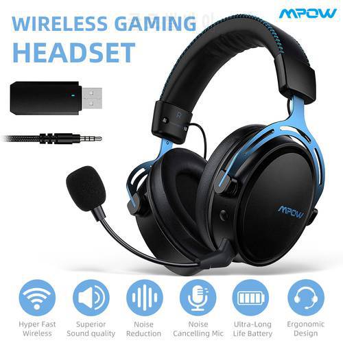 Mpow Air 2.4GHz Wireless Gaming Headset 3D Bass With Microphone 17 Hours Playtime For PC Gamer For PS4/PS5 Computer Headphone