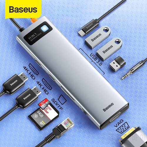 Baseus USB C Hub USB 3.0 Type C Adapter 4K@30Hz HD PD 100W Port HUB Dock Station 9/11 in 1 for Macbook Pro Laptop USB Splitter