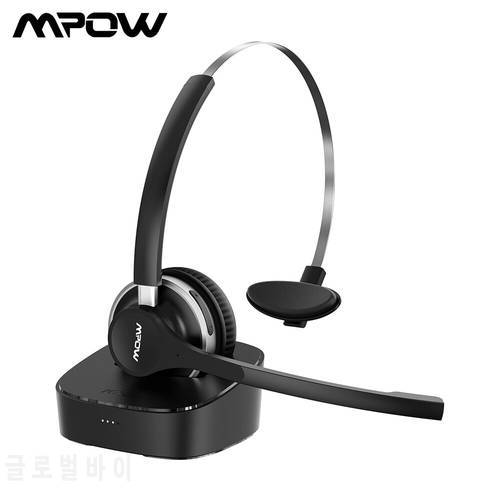 Mpow HC3 Pro Bluetooth 5.0 Headset with Dual Noise Canceling Microphone Charging Base Wireless Headphone for Cell Phone PC Skype