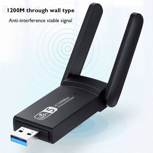 USB 3.0 WiFi Adapter 1200Mbps 802.11 ac Wireless Network Card WiFi Wireless Network Card with Rotatable Antenna for PC Computer