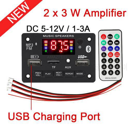 USB Charing Port Bluetooth Audio MP3 Decoder board Player FM Radio 2X3W Power Amplifier Support Call Recording/USB/TF/LINE IN/FM