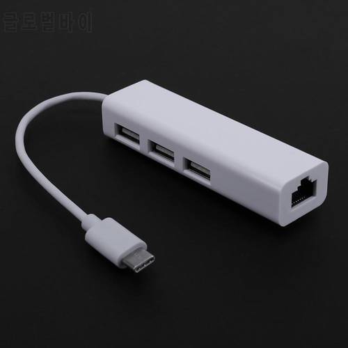 RJ45 Ethernet Adapter Network Card Port to USB 3.1 Type-C Converter Adapter For Macbook with 3 USB Port Supports USB2.0