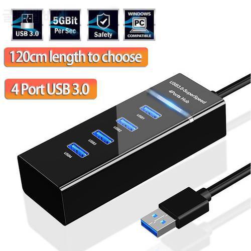 New 4 Port USB 3.0 Hub Splitter High Speed Multiport Slim USB Hub Adapter with USB 3.0 Cable LED Indicator Portable USB Extender