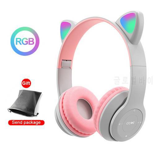 Wireless Headphones Cat Ear Headset with Mic Blue-tooth RGB Light Stereo Bass Helmets Girl Gifts PC Phone Gaming fone Bluetooth