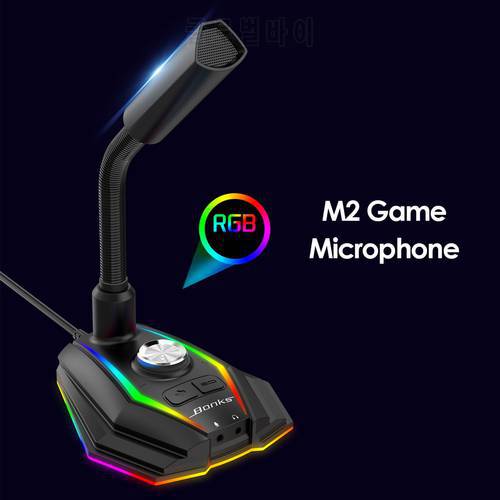 USB Sound Card RGB Microphone Computer Gaming Mic With Speaker Headset Jack Free Drive Noise Reduction 360° Rotate HD Receiver