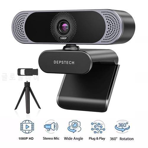 DEPSTECH 1080P HD Webcam with Microphone Web Camera with Auto Light Correction Plug and Play USB Webcam for Video Calling Record