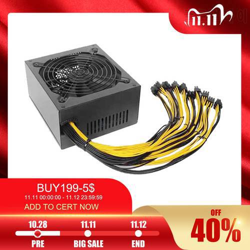 2000W ATX 12V 2.31 Silent Mining Power Supply Support 10x 6 Pin Graphics Power Supply Support Cards Miner Power