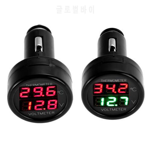 12V 24V Digital Car Voltmeter Thermometer Charger Cigarette Lighter Style 2 in 1 Battery Monitor Voltage Temperature Meter