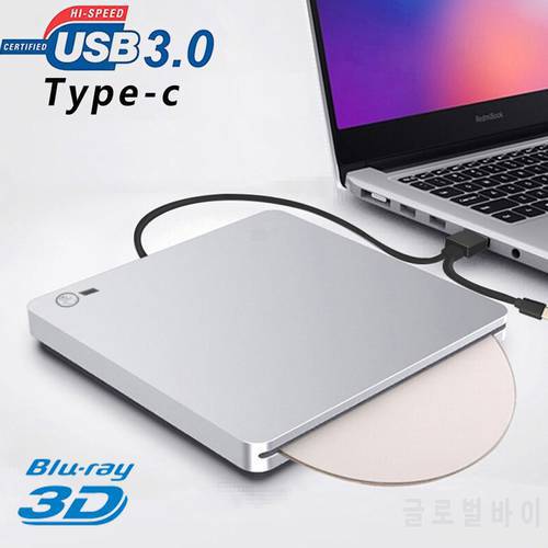 External Blu-ray Drive USB3.0&Type C BD-RDL DVD-RW CD Writer Blu-ray Combo Recorder Play 3D Videos One Touch Pop up for Desktop