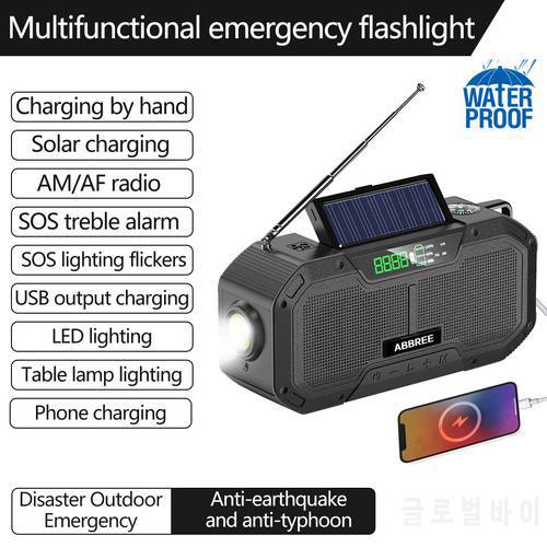 ABBREE FM/AM/NOAA Multifunction Emergency Radio Portable High Waterproof Hand Crank Solar Support USB Cell Phone Charger SOS