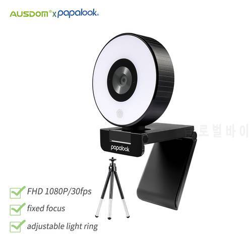 [Original] PAPALOOK PA552 Web Camera HD 1080P With Microphone Adjustable Led Light Tripod Webcam Designed For Streaming OBS