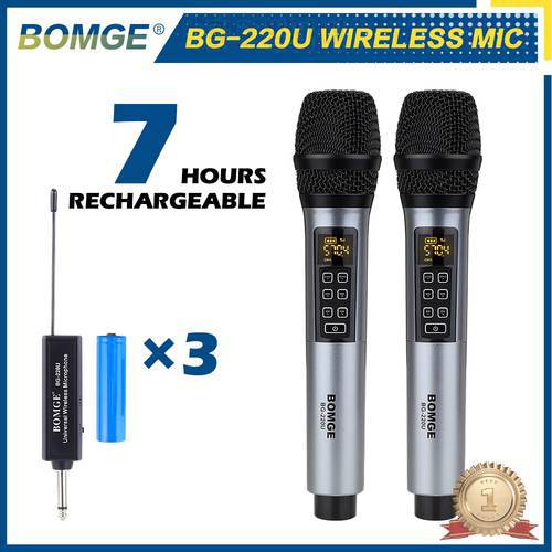 UHF Wireless Recording Karaoke Microphone Cordless 2 Mics Player Handheld Mic Echo Treble Bass Channel Selected with Receicer