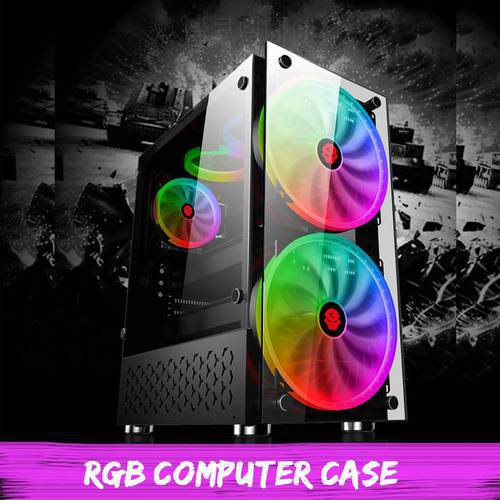 RGB Computer Case ATX Gaming Water Cooling PC Case Double Side Tempered Glass Panels Computer Case with 2 Color Changing Fans