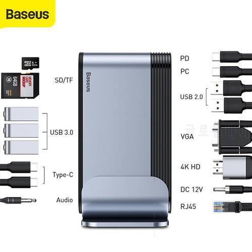 Baseus 16 Ports USB C HUB to USB 3.0 4K RJ45 VGA DC Audio Multifunctional Type C HUB Adapter Working Station for Notebook