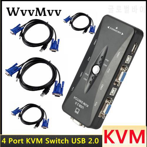 WVVMVV 4 port kvm switch USB 2.0 VGA Splitter Printer Mouse Keyboard Pendrive Share Switcher 1440*1920 VGA Switch Box Adapter
