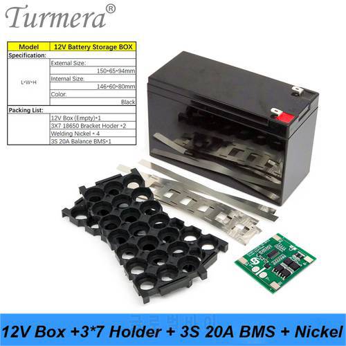 Turmera 12V 7Ah to 20Ah Battery Storage Box 3X7 18650 Holder 3S 20A BMS with Welding Nickel for Motorcycle Replace Lead-Acid Use